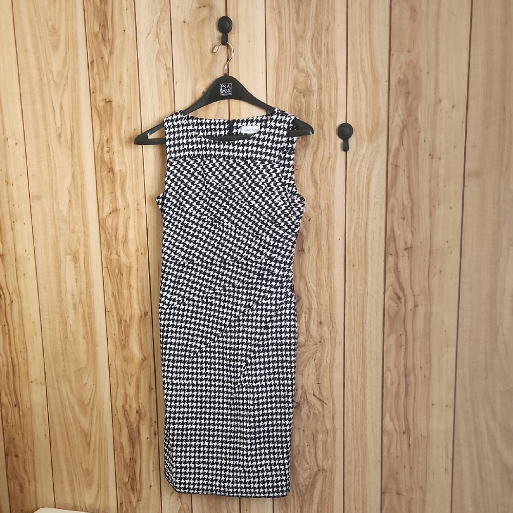 Calvin Klein Black and White Houndstooth Midi Dress